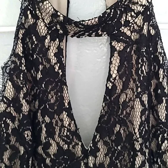 Francescas Black Lace Halter Jumpsuit Wide Leg Formal Chic Size M Y2K Cocktail - Picture 8 of 16